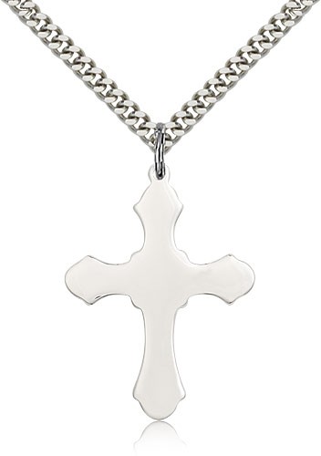 Cross Pendant, Sterling Silver - 24&quot; 2.4mm Rhodium Plate Endless Chain