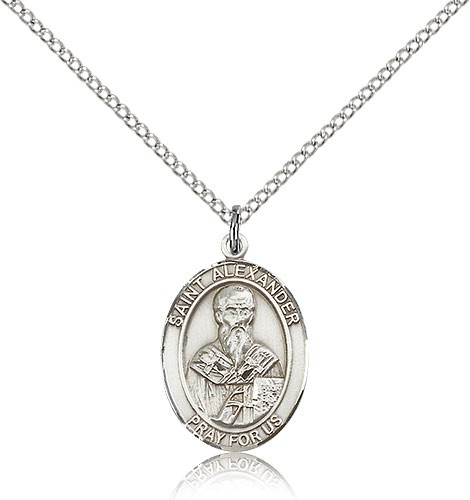 St. Alexander Sauli Medal, Sterling Silver, Medium - 18&quot; 1.2mm Sterling Silver Chain + Clasp