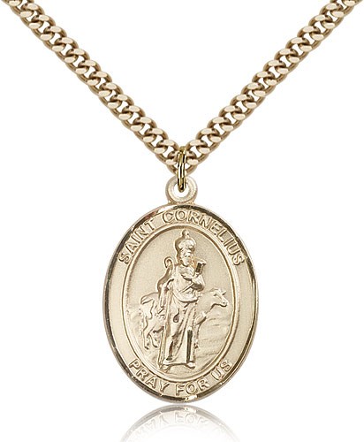 St. Cornelius Medal, Gold Filled, Large - 24&quot; 2.4mm Gold Plated Chain + Clasp