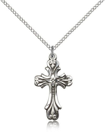 Cross Pendant, Sterling Silver - 18&quot; 1.2mm Sterling Silver Chain + Clasp