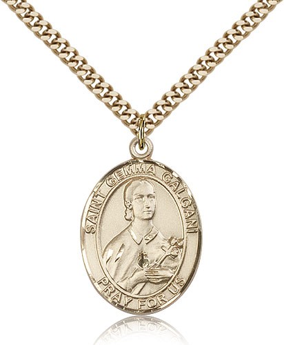 St. Gemma Galgani Medal, Gold Filled, Large - 24&quot; 2.4mm Gold Plated Chain + Clasp