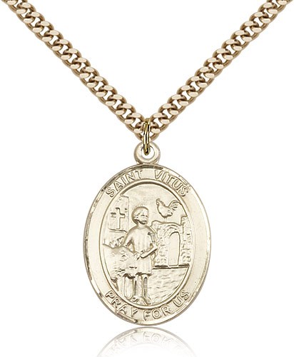 St. Vitus Medal, Gold Filled, Large - 24&quot; 2.4mm Gold Plated Chain + Clasp