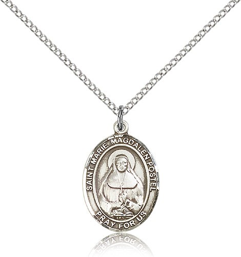Marie Magdalen Postel Medal, Sterling Silver, Medium - 18&quot; 1.2mm Sterling Silver Chain + Clasp