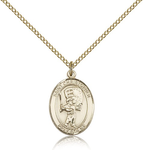 St. Christopher Baseball Medal, Gold Filled, Medium - Gold-tone