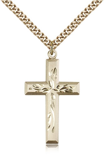 Cross Pendant, Gold Filled - 24&quot; 2.4mm Gold Plated Endless Chain