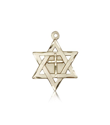 Star of David with Cross Pendant, 14 Karat Gold - 14 KT Yellow Gold