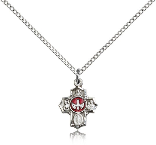 5 Way Cross Pendant, Sterling Silver - 18&quot; 1.2mm Sterling Silver Chain + Clasp