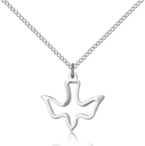 Holy Spirit Medal, Sterling Silver - 18&quot; 1.2mm Sterling Silver Chain + Clasp