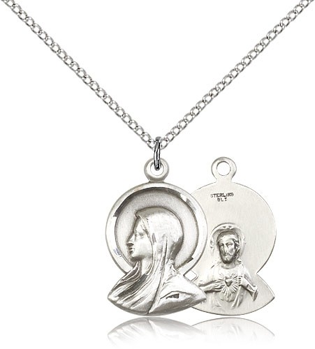 Madonna Medal, Sterling Silver - 18&quot; 1.2mm Sterling Silver Chain + Clasp