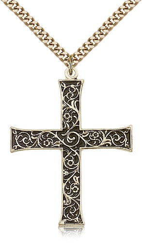 Cross Pendant, Gold Filled - 24&quot; 2.4mm Gold Plated Endless Chain