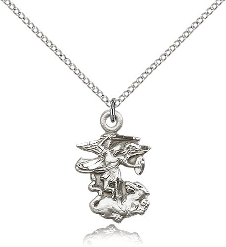 St. Michael the Archangel Medal, Sterling Silver - 18&quot; 1.2mm Sterling Silver Chain + Clasp