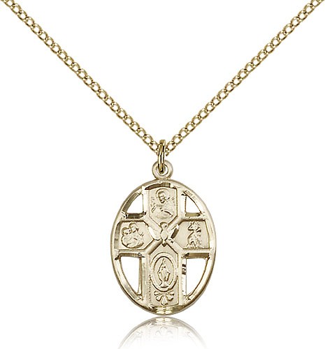 5 Way Cross Holy Spirit Medal, Gold Filled - Gold-tone