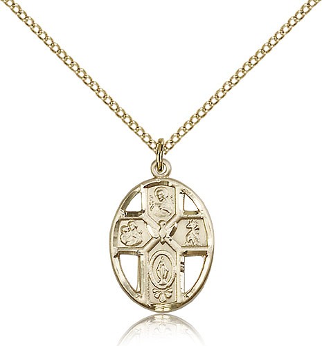 5 Way Cross Holy Spirit Necklace, Gold Filled