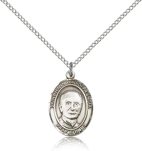 St. Hannibal Medal, Sterling Silver, Medium - 18&quot; 1.2mm Sterling Silver Chain + Clasp