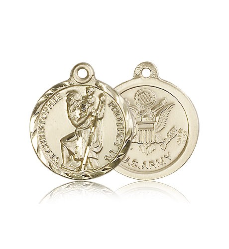 St. Christopher Army Medal, 14 Karat Gold - 14 KT Yellow Gold