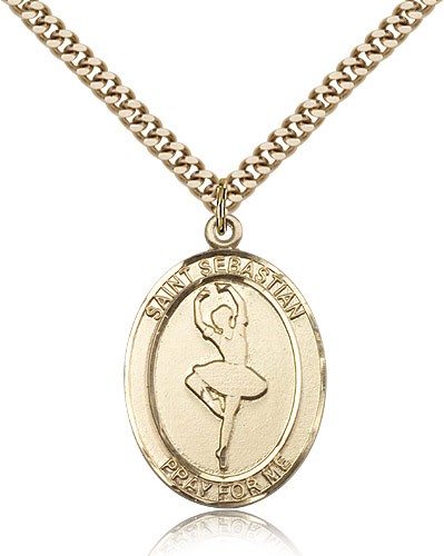 St. Sebastian Dance Medal, Gold Filled, Large - 24&quot; 2.4mm Gold Plated Chain + Clasp