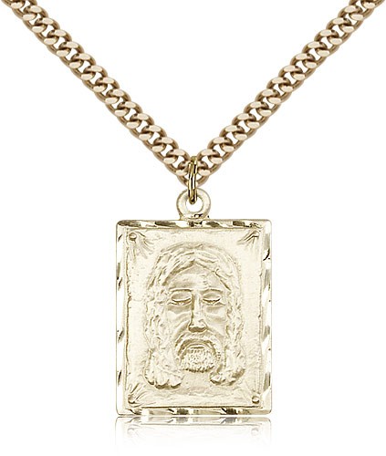 Holy Face Medal, Gold Filled - 24&quot; 2.4mm Gold Plated Endless Chain