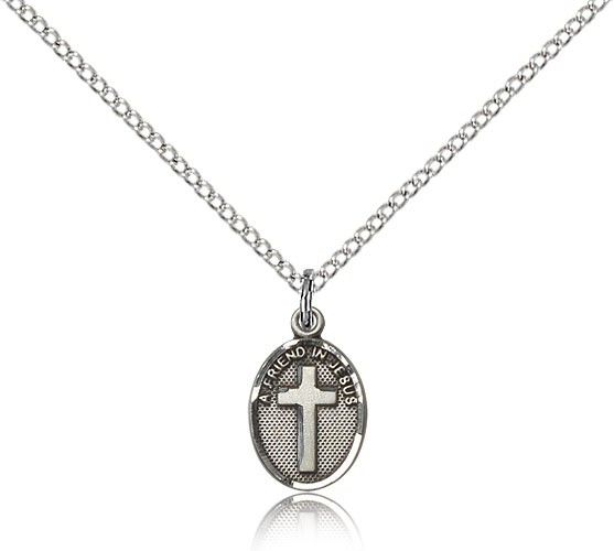 Friend In Jesus Cross Pendant, Sterling Silver - 18&quot; 1.2mm Sterling Silver Chain + Clasp