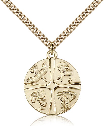 Christian Life Medal, Gold Filled - 24&quot; 2.4mm Gold Plated Endless Chain