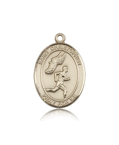 St. Christopher Track and Field Medal, 14 Karat Gold, Large - 14 KT Yellow Gold