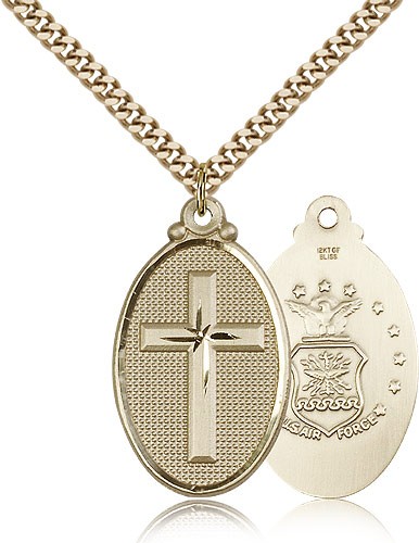 Army Cross Pendant, Gold Filled - 24&quot; 2.4mm Gold Plated Endless Chain