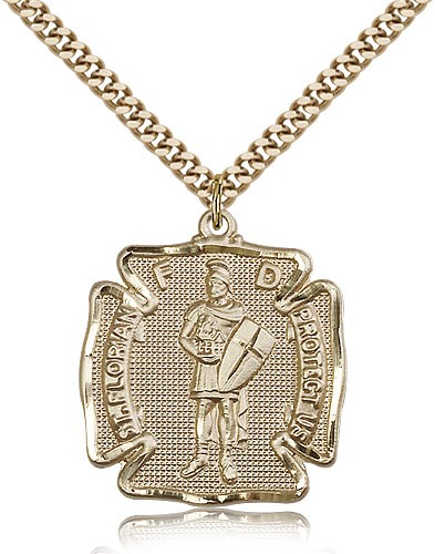 St. Florian Medal, Gold Filled - 24&quot; 2.4mm Gold Plated Endless Chain