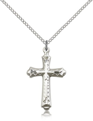 Cross Pendant, Sterling Silver - 18&quot; 1.2mm Sterling Silver Chain + Clasp