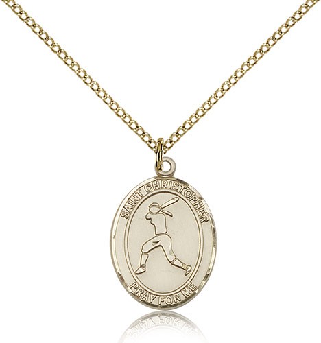 St. Christopher Softball Medal, Gold Filled, Medium - Gold-tone