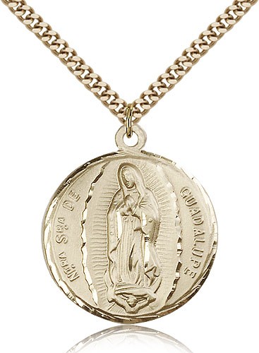 Our Lady of Guadalupe Medal, Gold Filled - 24&quot; 2.4mm Gold Plated Endless Chain