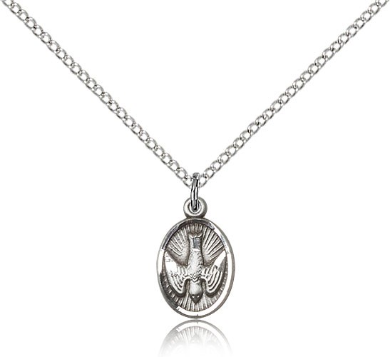 Holy Spirit Medal, Sterling Silver - 18&quot; 1.2mm Sterling Silver Chain + Clasp