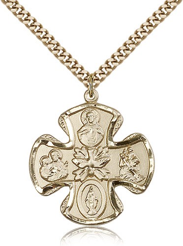 5 Way Cross Pendant, Gold Filled - 24&quot; 2.4mm Gold Plated Endless Chain