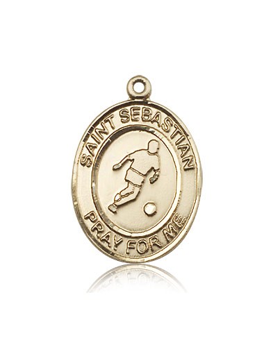 St. Sebastian Soccer Medal, 14 Karat Gold, Large - 14 KT Yellow Gold