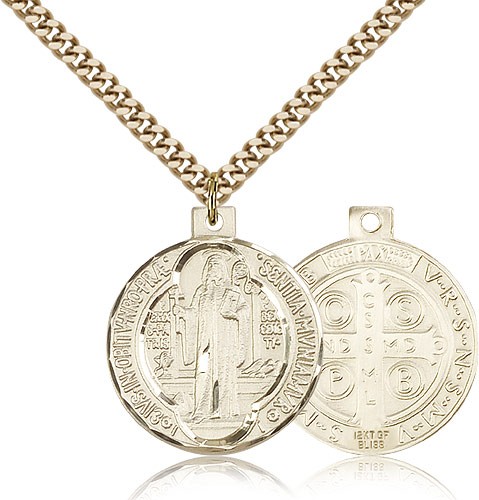 St. Benedict Medal, Gold Filled - 24&quot; 2.4mm Gold Plated Endless Chain