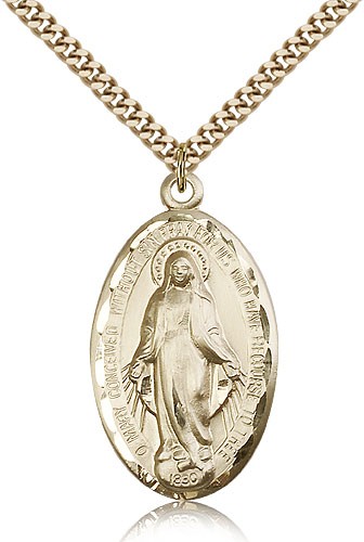 Miraculous Medal, Gold Filled - 24&quot; 2.4mm Gold Plated Endless Chain