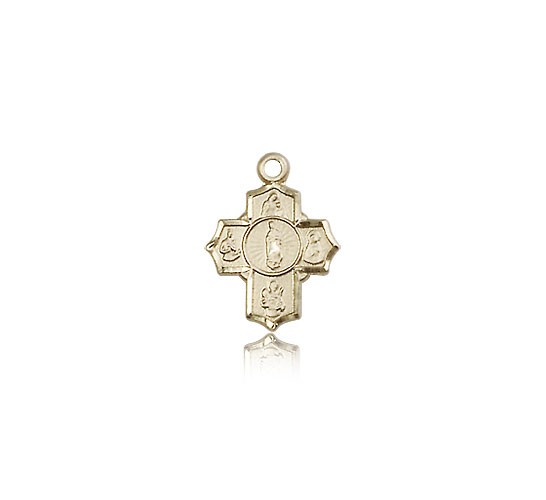 5 Way Cross Motherhood Medal, 14 Karat Gold - 14 KT Yellow Gold