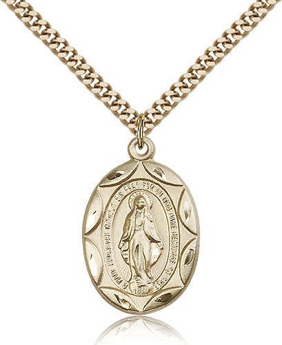 Miraculous Medal, Gold Filled - 24&quot; 2.4mm Gold Plated Endless Chain