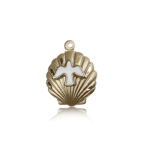 Shell Holy Spirit Medal, 14 Karat Gold - 14 KT Yellow Gold