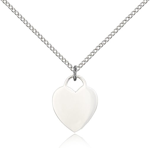 Heart Medal, Sterling Silver - 18&quot; 1.2mm Sterling Silver Chain + Clasp