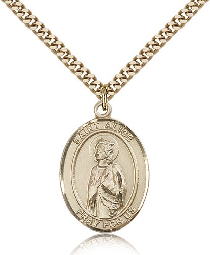 St. Alice Medal, Gold Filled, Large - 24&quot; 2.4mm Gold Plated Chain + Clasp