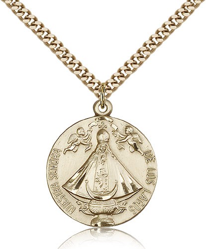 Senora De Los Lagos Medal, Gold Filled - 24&quot; 2.4mm Gold Plated Endless Chain