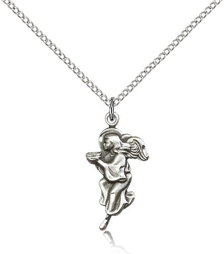 Guardian Angel Medal, Sterling Silver - 18&quot; 1.2mm Sterling Silver Chain + Clasp