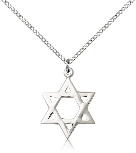 Star of David Medal, Sterling Silver - 18&quot; 1.2mm Sterling Silver Chain + Clasp