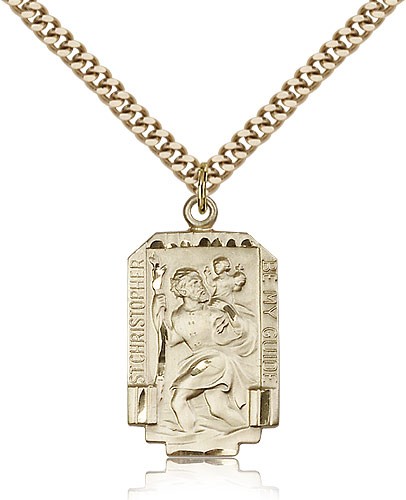 St. Christopher Medal, Gold Filled - 24&quot; 2.4mm Gold Plated Endless Chain