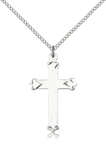 Cross Pendant, Sterling Silver - 18&quot; 1.2mm Sterling Silver Chain + Clasp