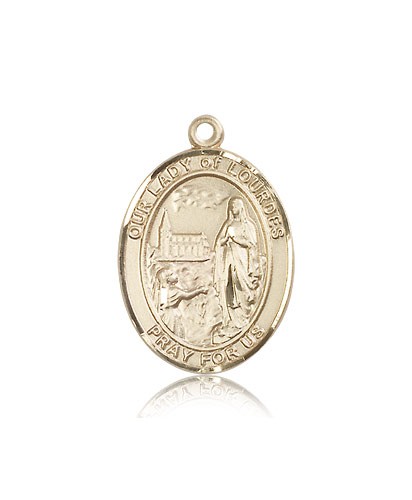 Our Lady of Lourdes Medal, 14 Karat Gold, Large - 14 KT Yellow Gold