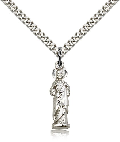 Sacred Heart Medal, Sterling Silver - 24&quot; 2.4mm Rhodium Plate Endless Chain