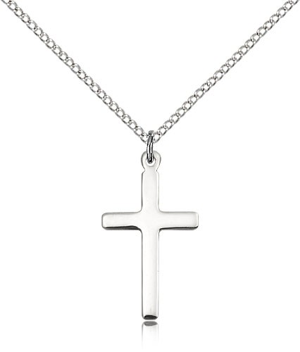 Cross Pendant, Sterling Silver - 18&quot; 1.2mm Sterling Silver Chain + Clasp