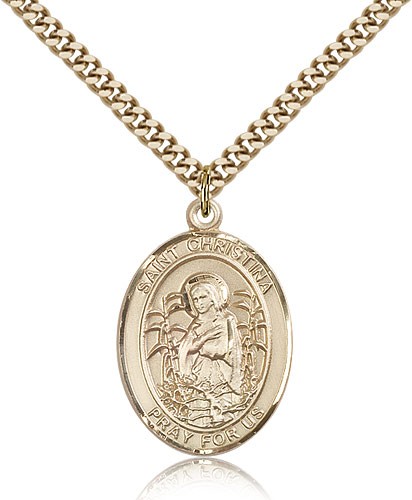 St. Christina the Astonishing Medal, Gold Filled, Large - 24&quot; 2.4mm Gold Plated Chain + Clasp