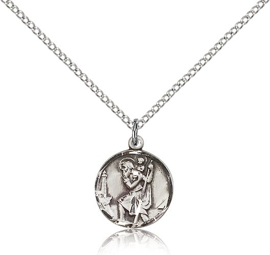 St. Christopher Medal, Sterling Silver - 18&quot; 1.2mm Sterling Silver Chain + Clasp