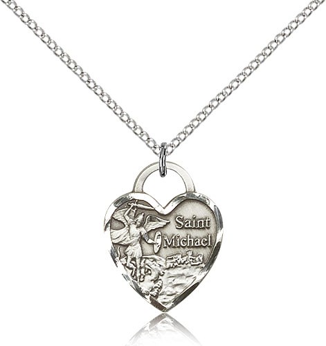 St. Michael the Archangel Medal, Sterling Silver - 18&quot; 1.2mm Sterling Silver Chain + Clasp